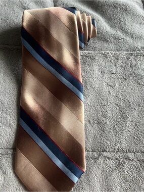 Brown Striped Men's Tie with Navy and Light Blue Accents